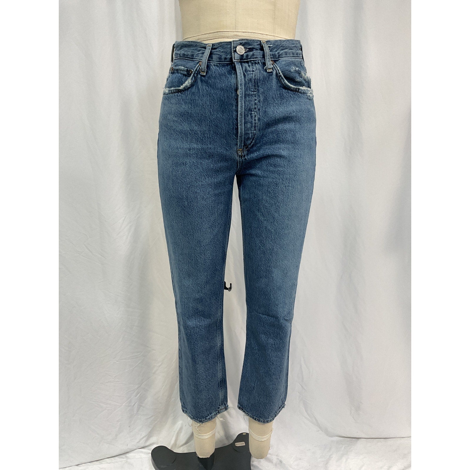 Agolde 'Riley' Blue Cotton Straight Cropped Jeans Size 26