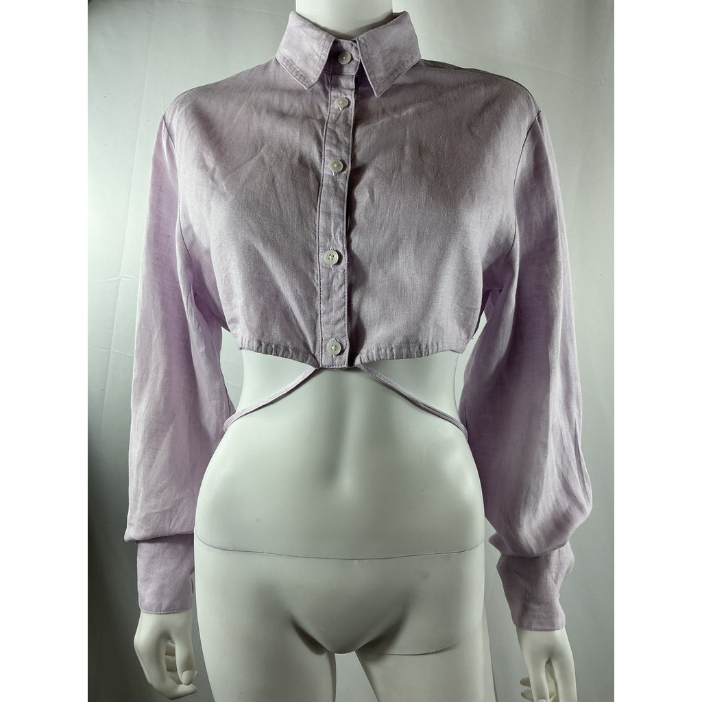 Matthew Bruch Long Sleeve Pink Linen Cropped Button Down Shirt Size 2
