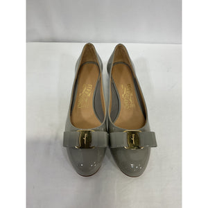 Salvatore Ferragamo Vara Grey Patent Pumps - Size 5.5