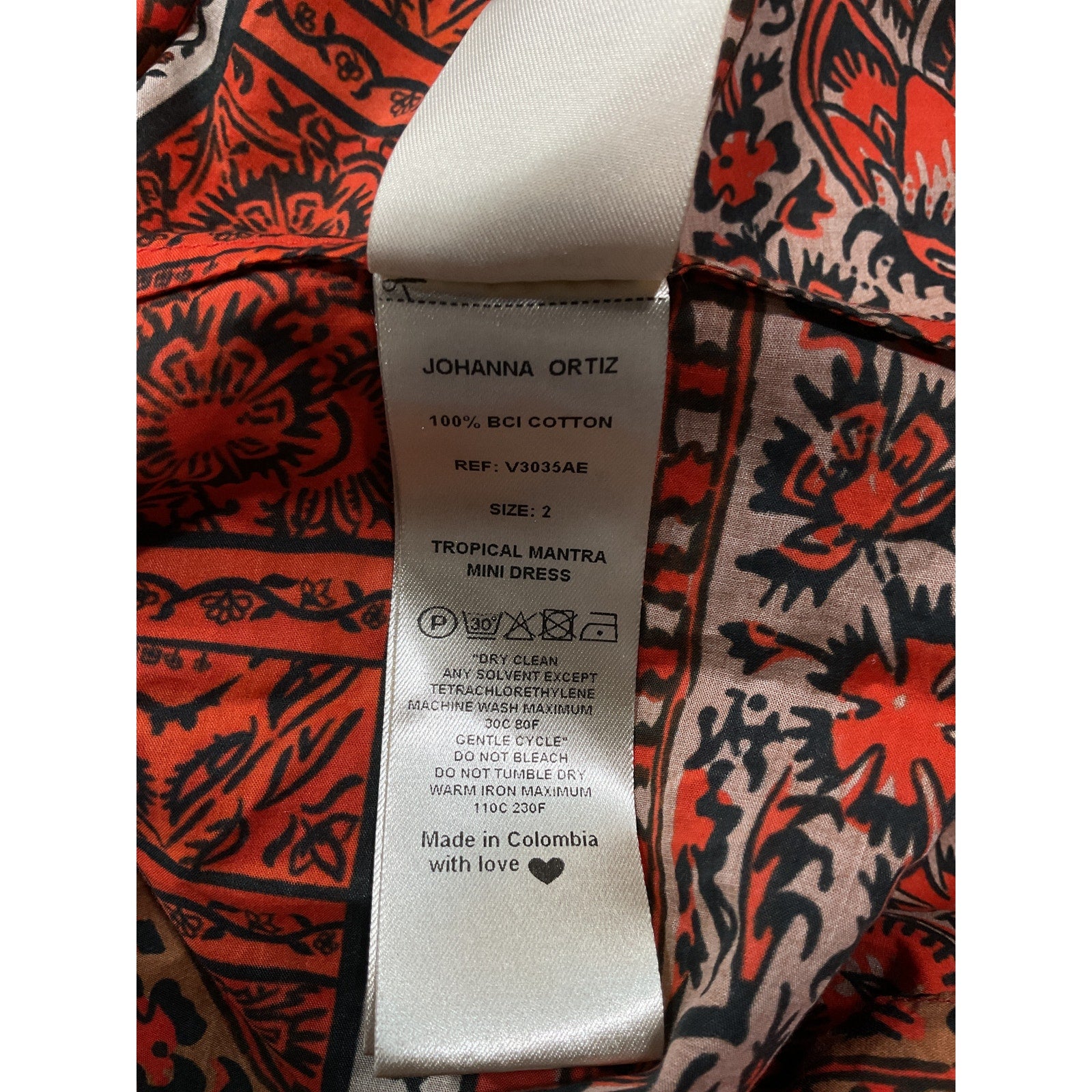 Johanna Ortiz 'Tropical Mantra' Red Cotton Voile Geometric Print Mini Dress Size 2