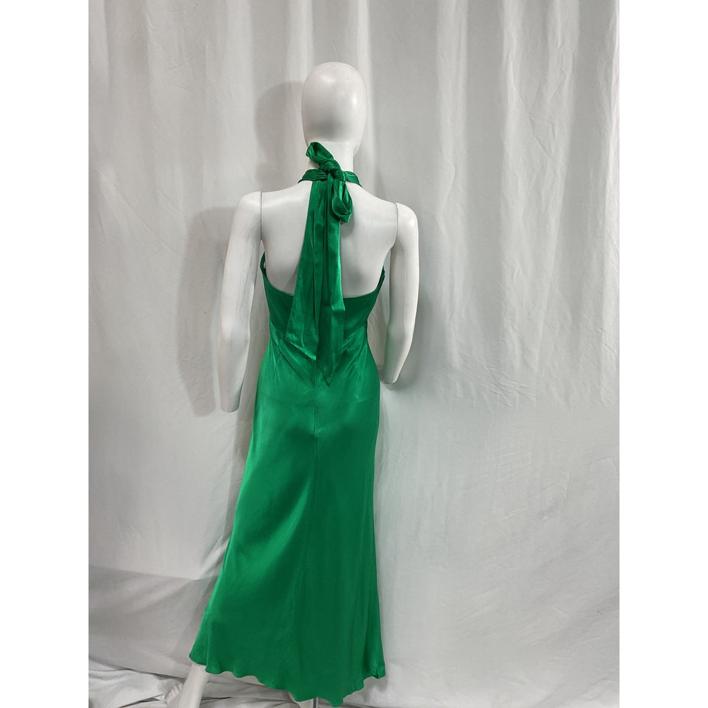 Shona Joy 'Lana' Green Ruched Halter Midi Dress Size 6