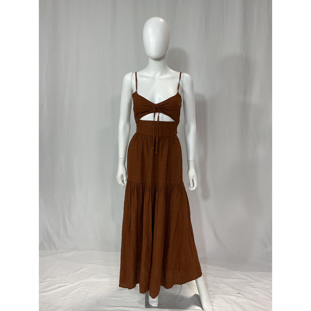 L*Space 'Zuri' Brown Front Cut Out Back Tie Dress Size S