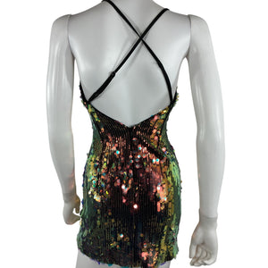 Ramy Brook Embellished Iridescent Sequin Crisscross Back Mini Dress Size 0