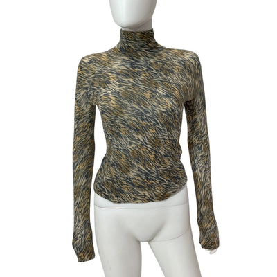 Autumn Cashmere Fitted Brown Combo Tiger Print Mock Neck Sweater Size XS