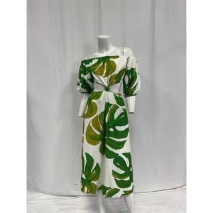 Farm Rio 'Monstera' White Linen Knot Midi Dress Size XS