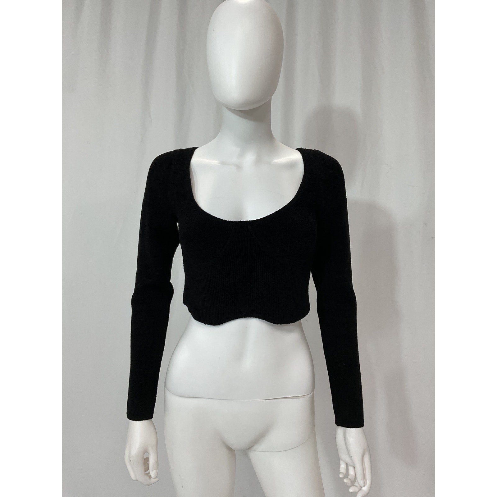 Sandro Short 'Velvet' Black Embellished Velvet Effect Knit Cropped Sweater Size S