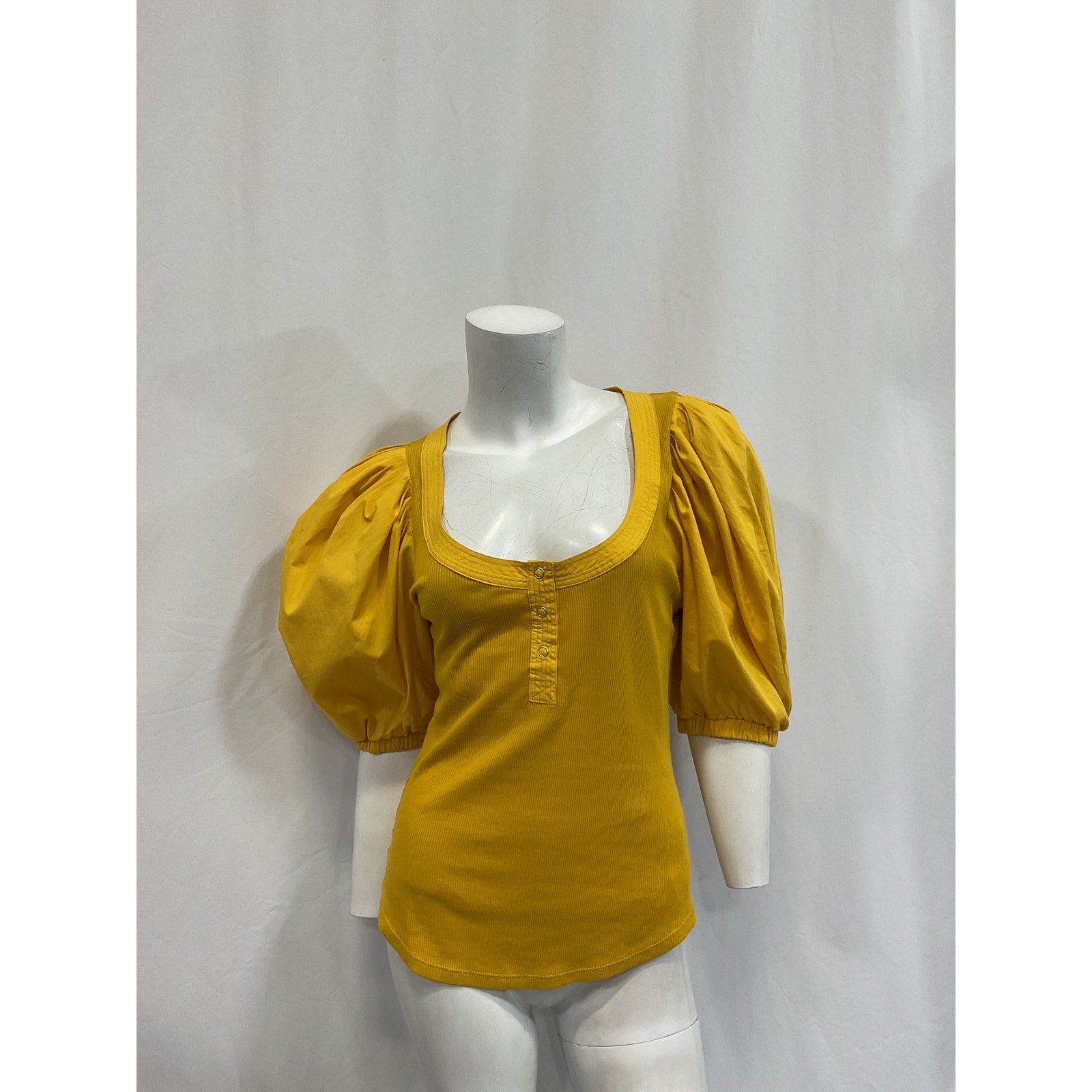 Ulla Johnson 'Janette' Yellow Cotton Jersey And Poplin Top Size S