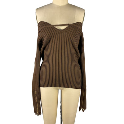 Jacquemus Ribbed Brown La Maille Oro Sweater Size 40 FR / US 8
