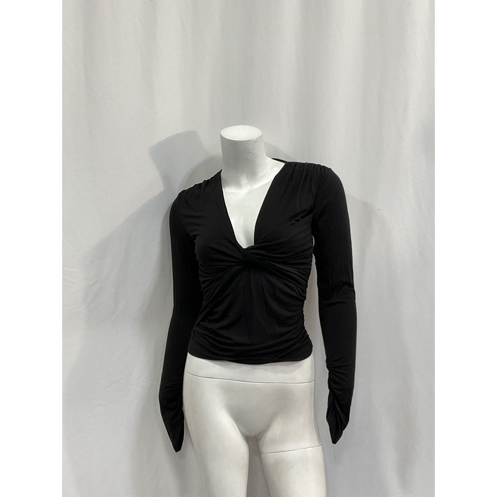 Frame 'Twisted' Black Spandex V-Neck Top Size XS