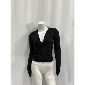 Frame 'Twisted' Black Spandex V-Neck Top Size XS