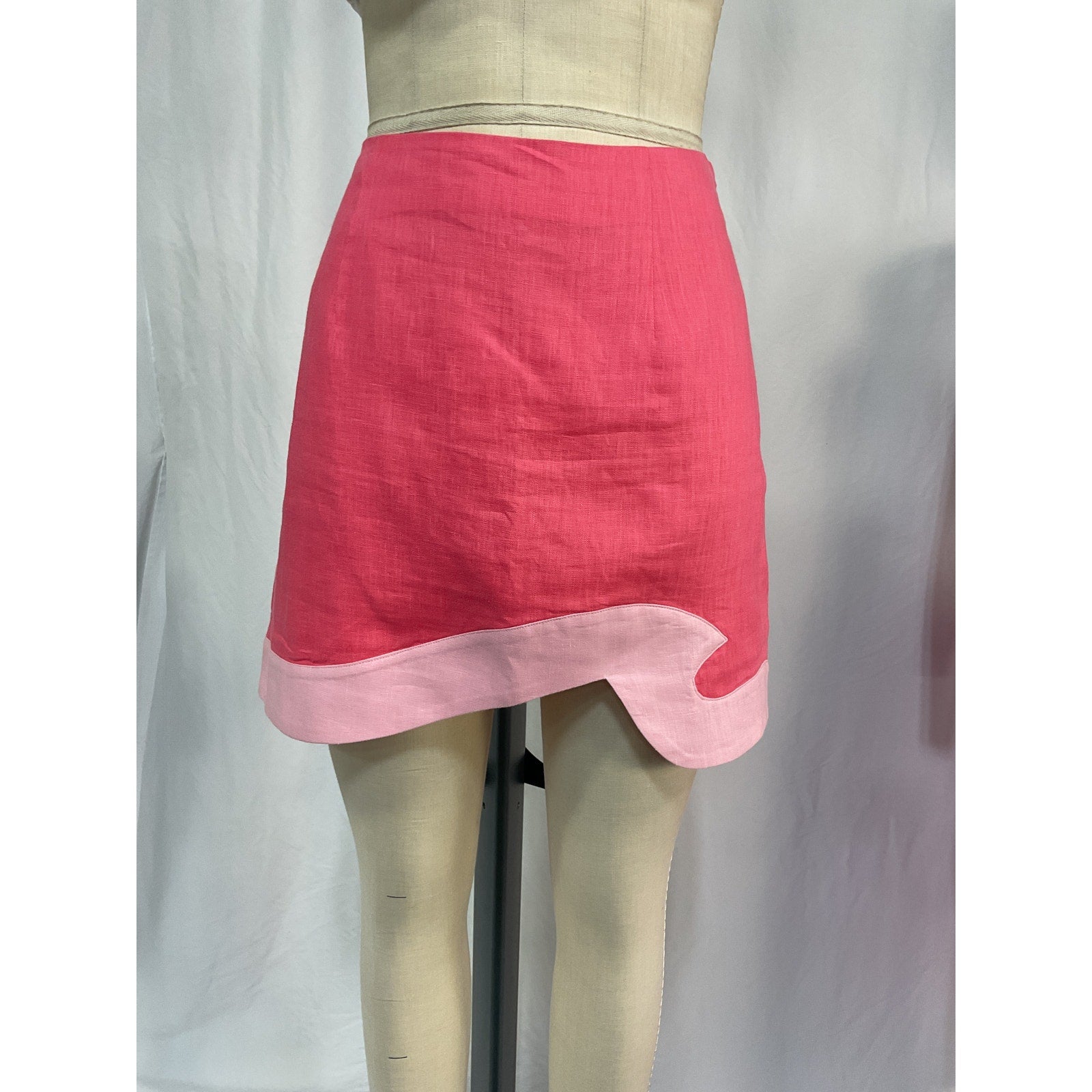 Staud 'Leandro' Pink Linen Two-Tone Linen Miniskirt Size 10