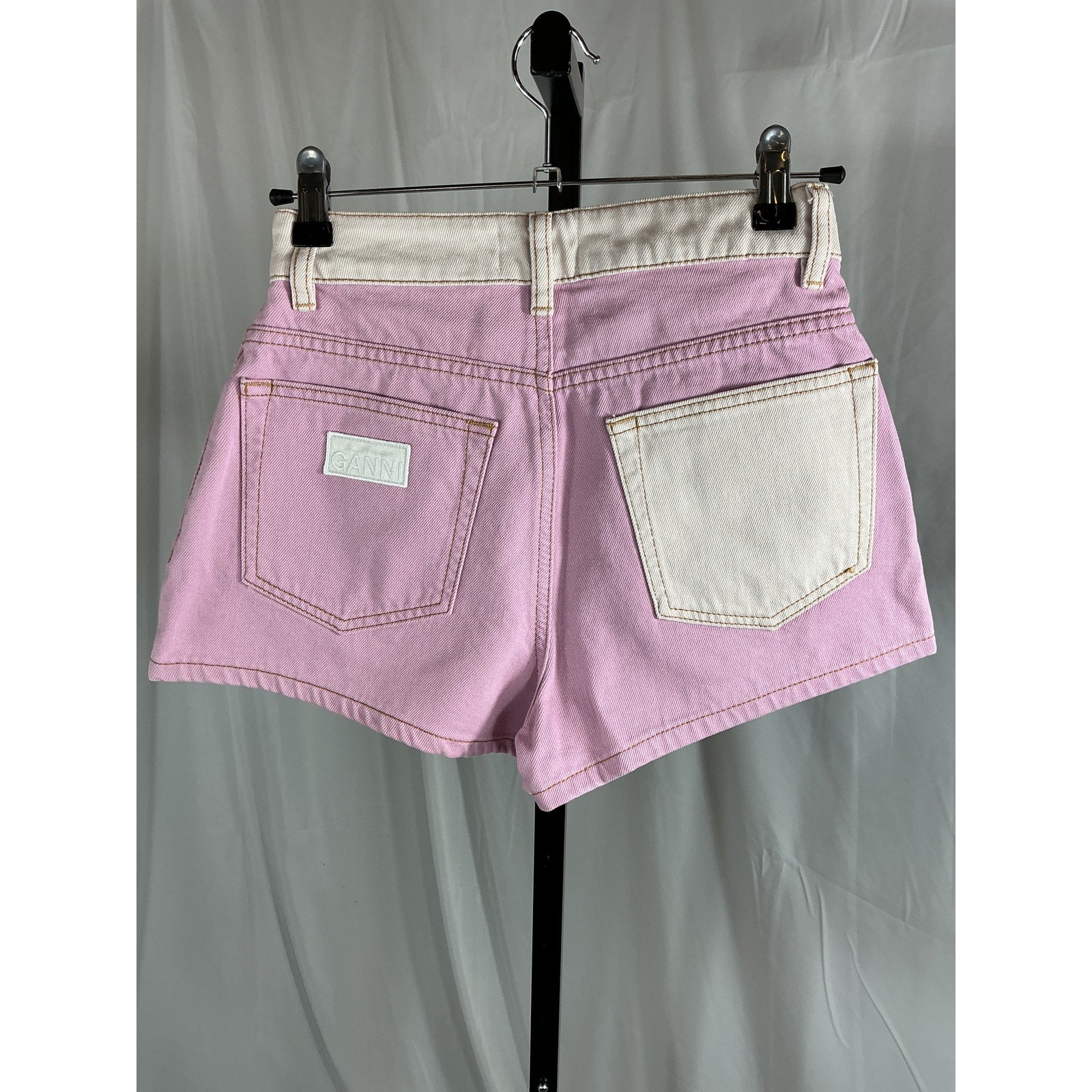 Ganni 'Overdyed' Pink Cotton Cutline Denim Short Size 25