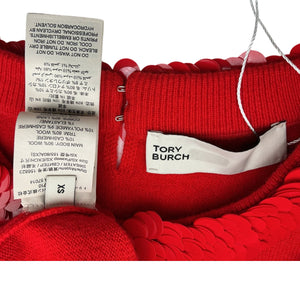 Tory Burch Embellished Red Sequin Collar Sweater Size XS