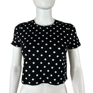 Maje Polka Dot Black White Cropped Crewneck Top Size FR 0 NWT