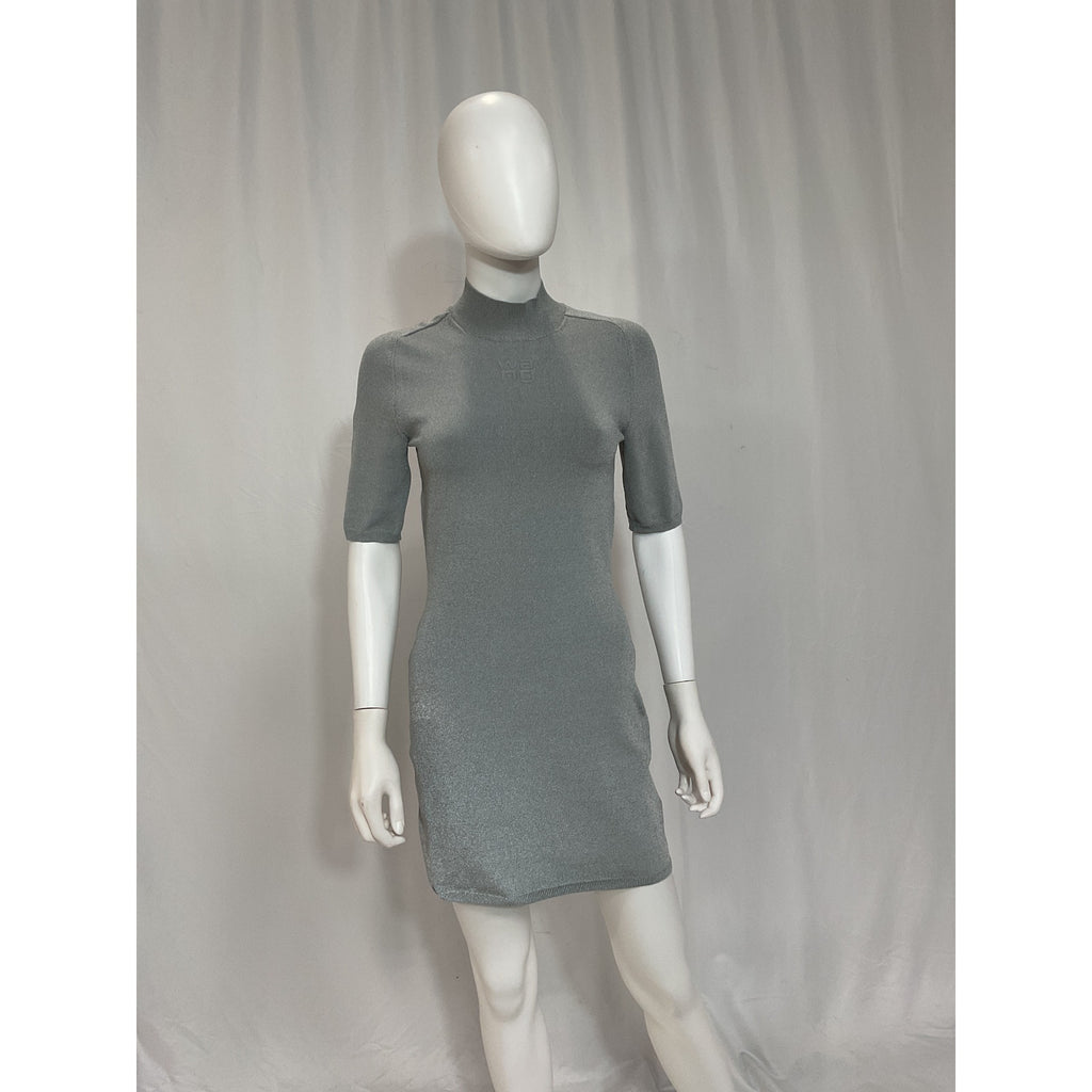 Alexander Wang Grey Short Sleeve Mini Dress W/ Printed Logo Size M