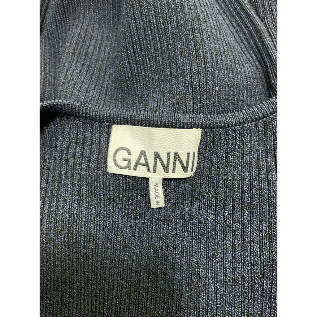 Ganni Wrap-Effect Ribbed-Knit Blue Rayon Mini Dress Size S