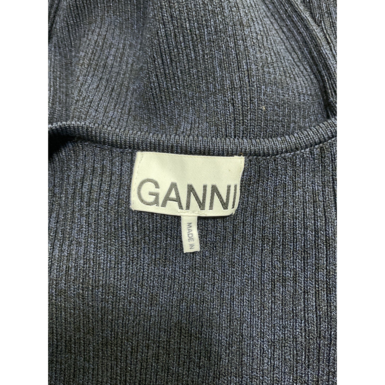 Ganni Wrap-Effect Ribbed-Knit Blue Rayon Mini Dress Size S
