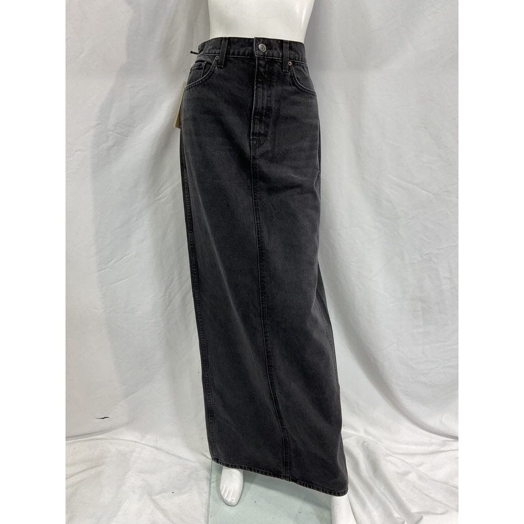 Grlfrnd 'Amara' Black Cotton Maxi Pencil Skirt With Back Slit Size 27 - NWT