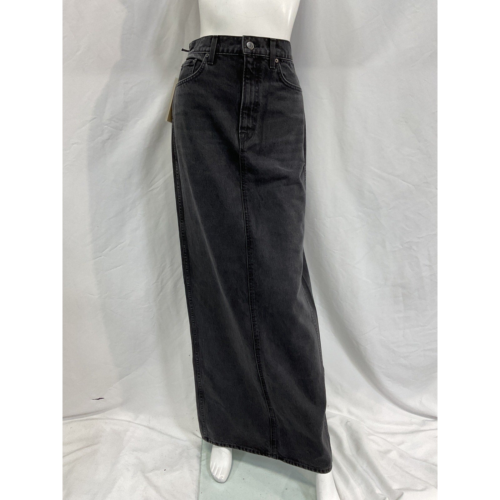 Grlfrnd 'Amara' Black Cotton Maxi Pencil Skirt With Back Slit Size 27 - NWT