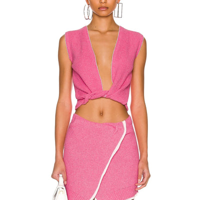 Jacquemus Ribbed Pink Le Haut Noue Knit Top Size 34 FR / US 2 NWT