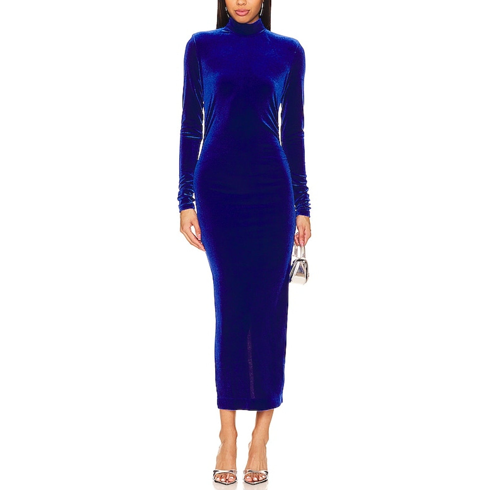 Essentiel Antwerp 'Erita' Blue Velvet Mockneck Midi Dress Size 1