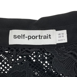Self-Portrait Elegant Black Floral Lace Button-Front Collared Blouse Size 10