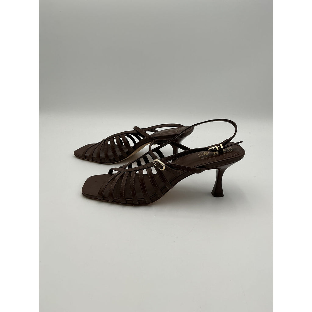 Larroude 'Leandra' Brown Leather Sandals Size 9