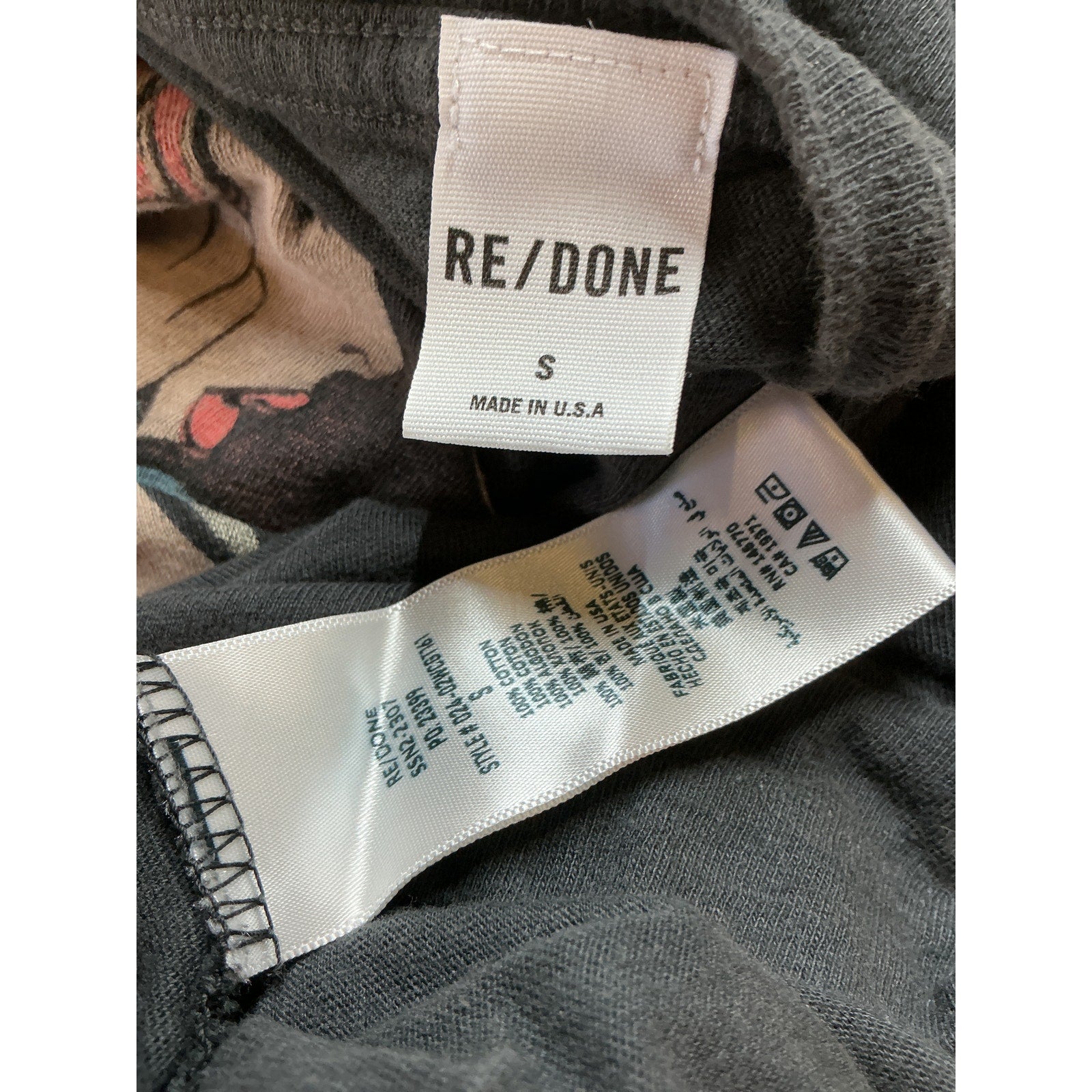 Re/Done Classic Tee Just Black Cotton Send Wine Top Size S