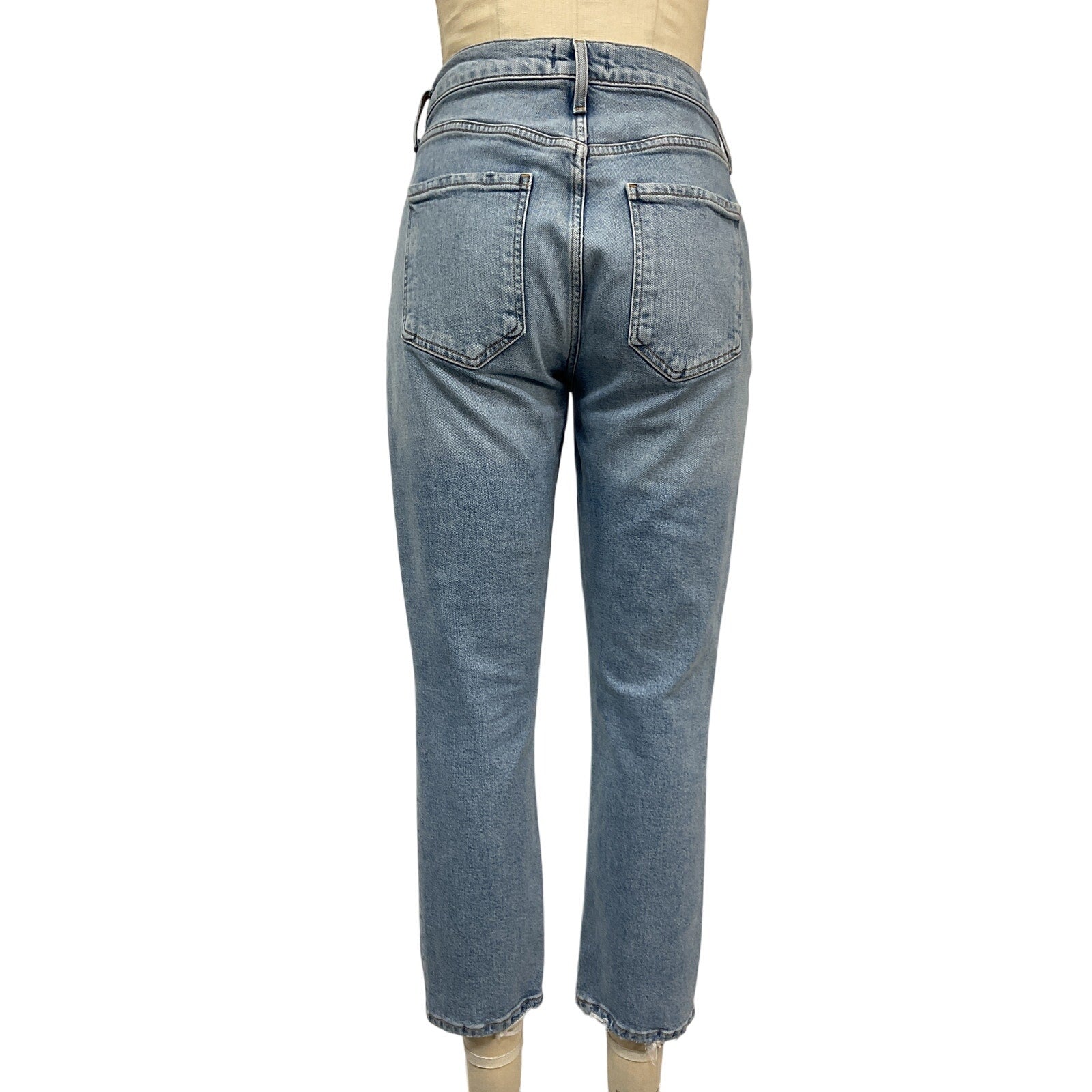 Agolde 'Riley' Blue Cotton High Rise Straight Crop Denim Jean Size 28