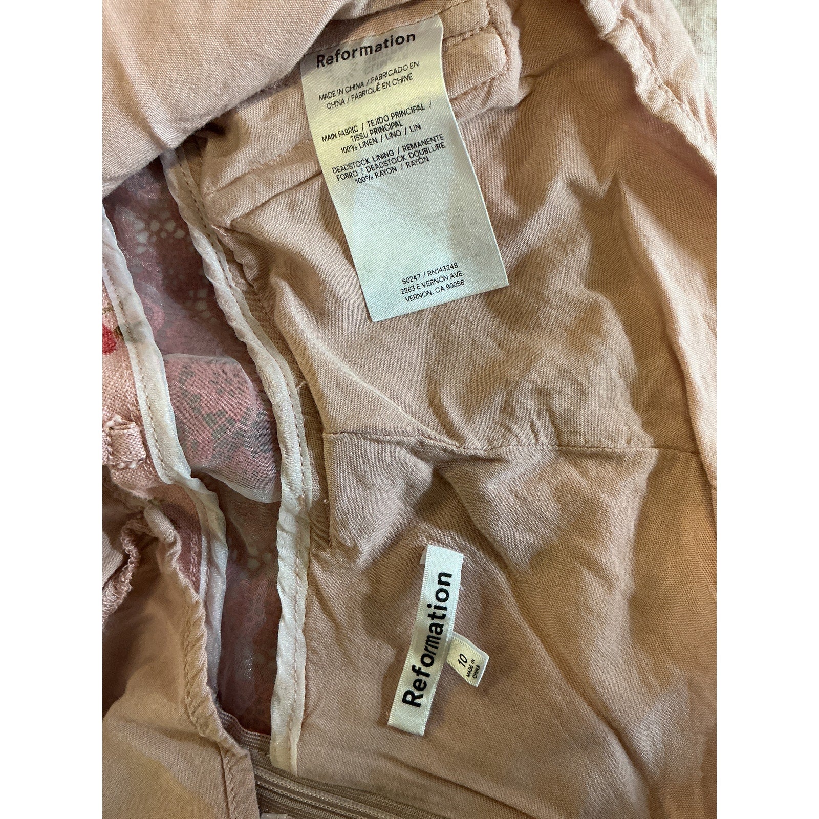 Reformation 'Meryl' Pink Linen Top Size 10