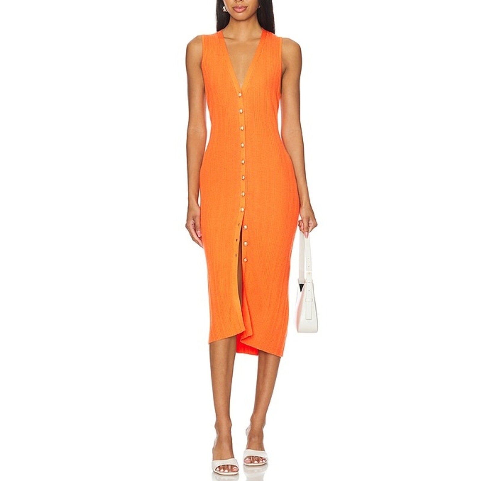 L'Agence 'Domino' Orange Nylon Sleeveless Button Dress Size XS - NWT