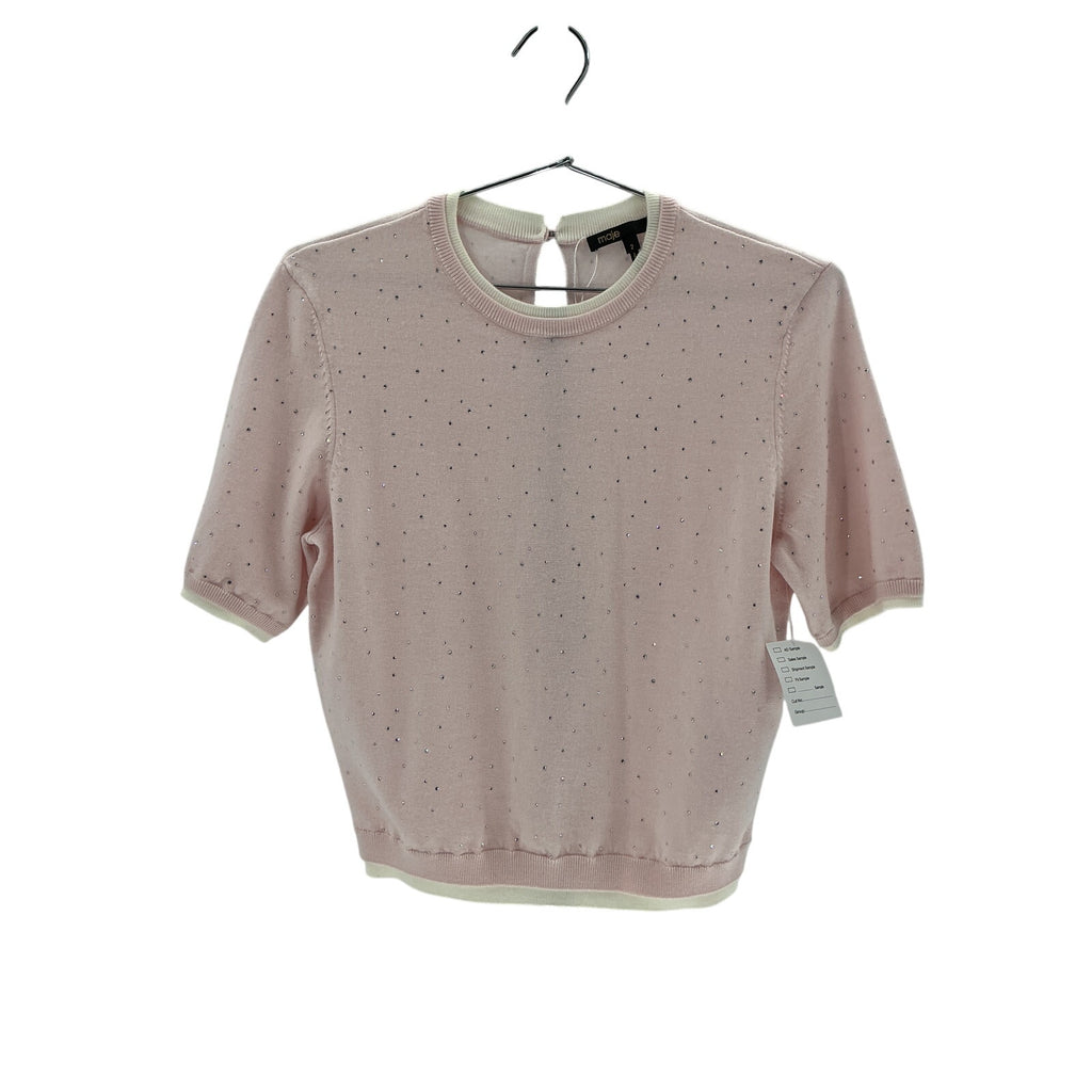 Maje Short-Sleeve Pink Wool Jumper Size 2