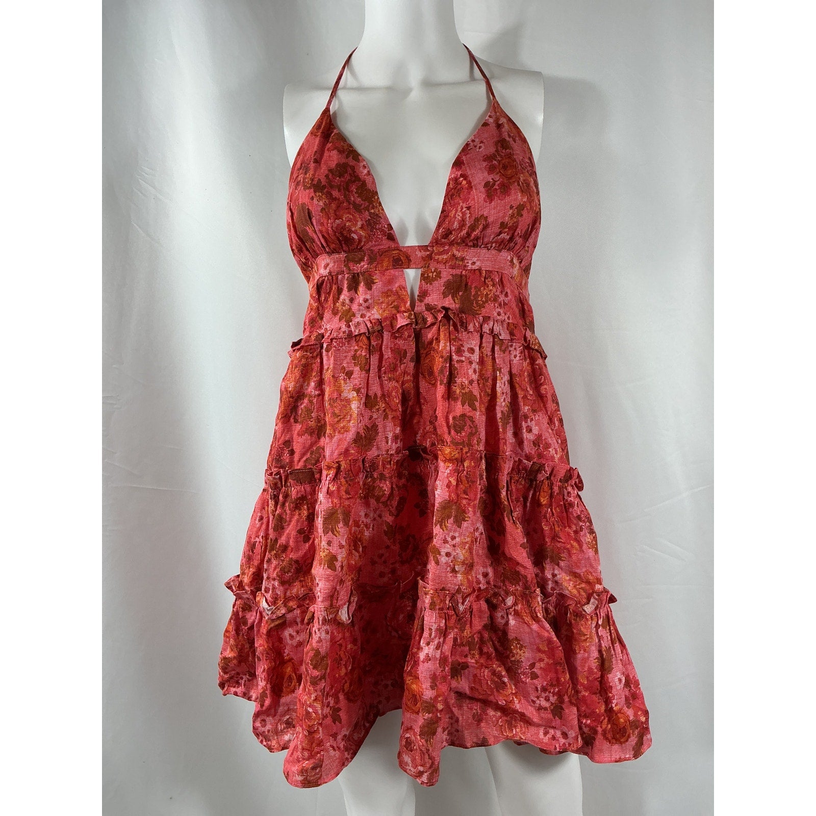 Cami Nyc 'Doris' Red Linen Tiered Mini Dress Size S