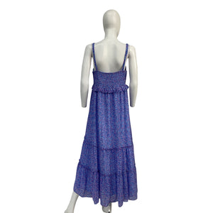 HATCH X A Pea In The Pod Tiered Periwinkle Ikat Ruffle Maxi Dress Size M