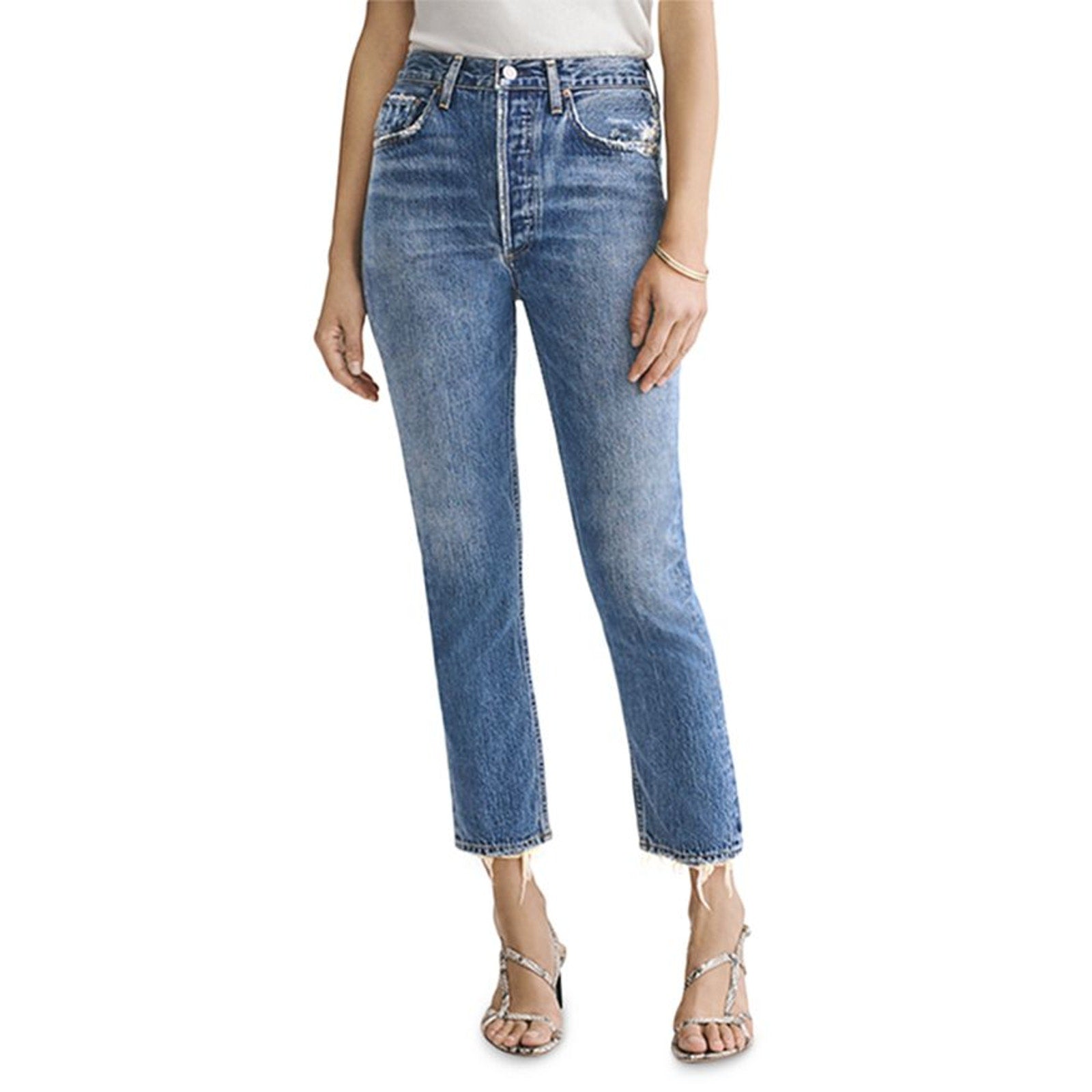 Agolde 'Riley' Blue Cotton Straight Cropped Jeans Size 26