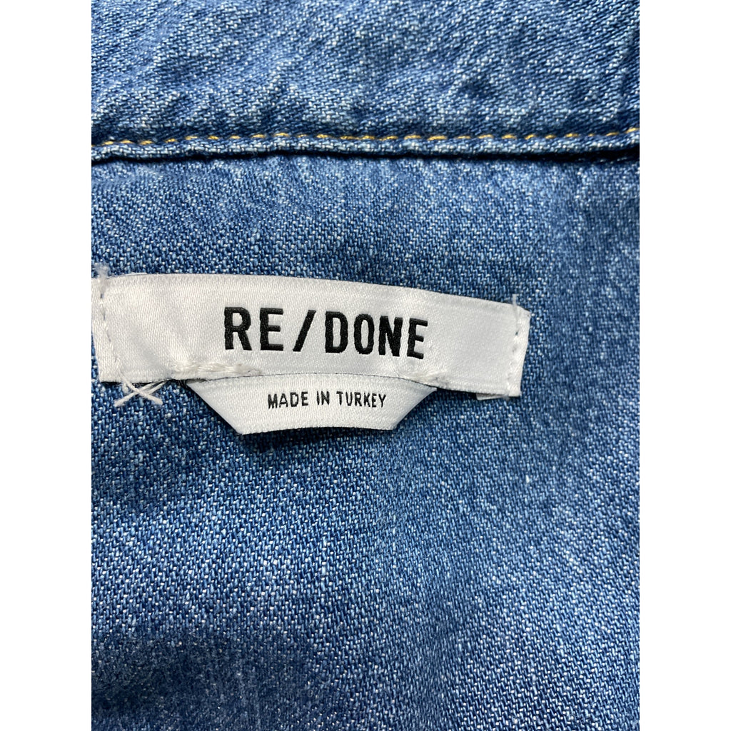 Re/Done 'Oversized' Blue Denim Crop Shirt Size XS