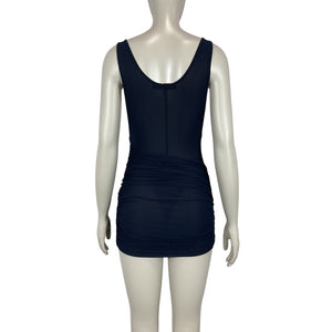 Alex Perry Ruched Navy Scoop Neck Wrap Mini Dress Size UK 10 / US 6