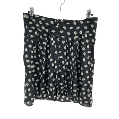 Isabel Marant Pleated Black Silk Printed Crepe De Chine Mini Skirt Size 38