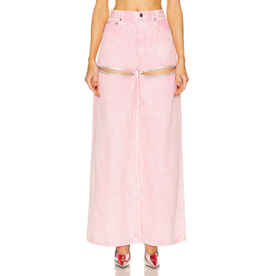 Area Wide Leg Crystal Pink Cotton Slit Pant Size 27