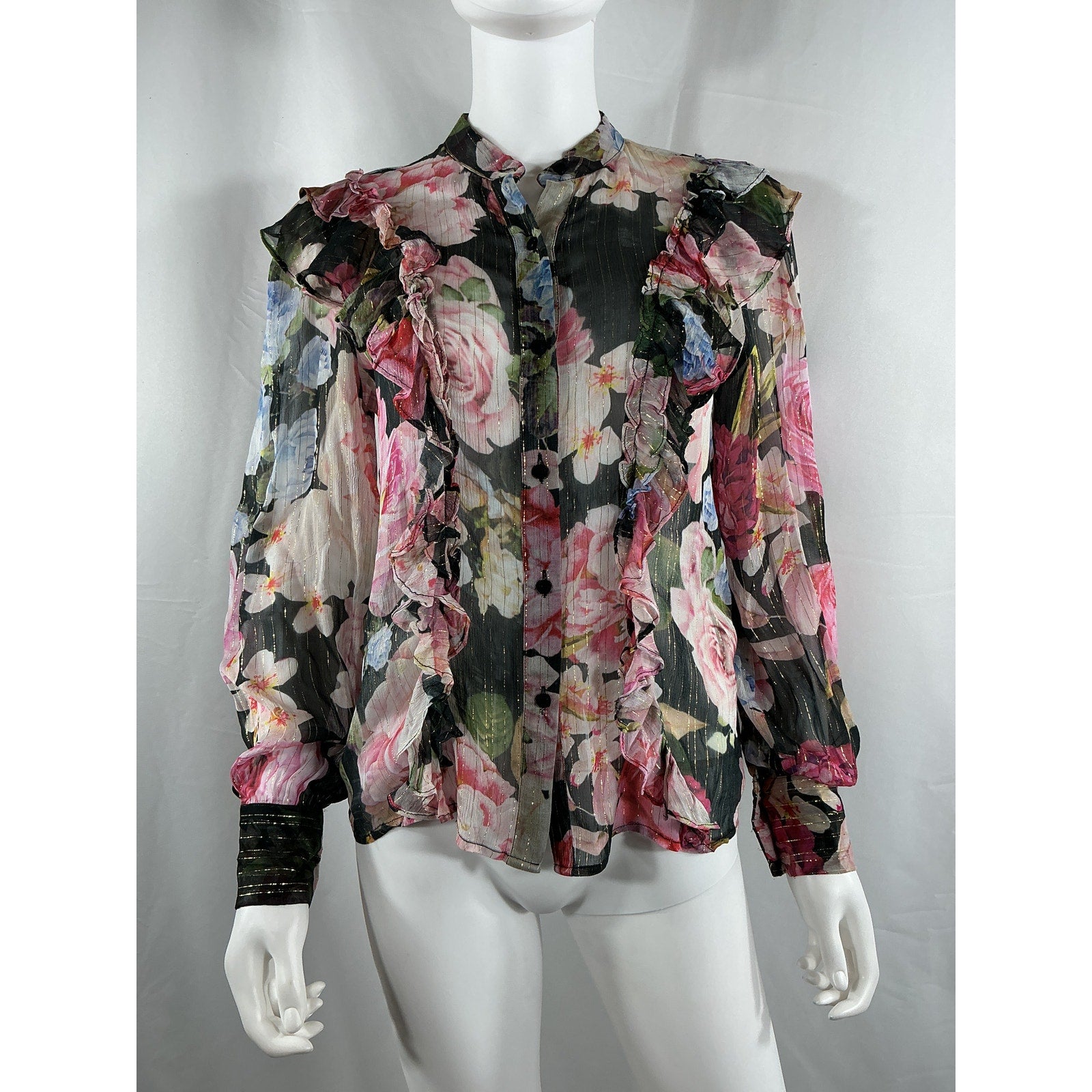 Hemant And Nandita 'Killim' Black Viscose Blouse Size S