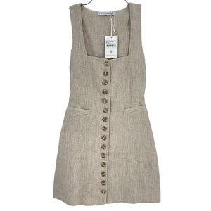 Faithfull The Brand Button Front Tan Marinia Mini Dress Size 2