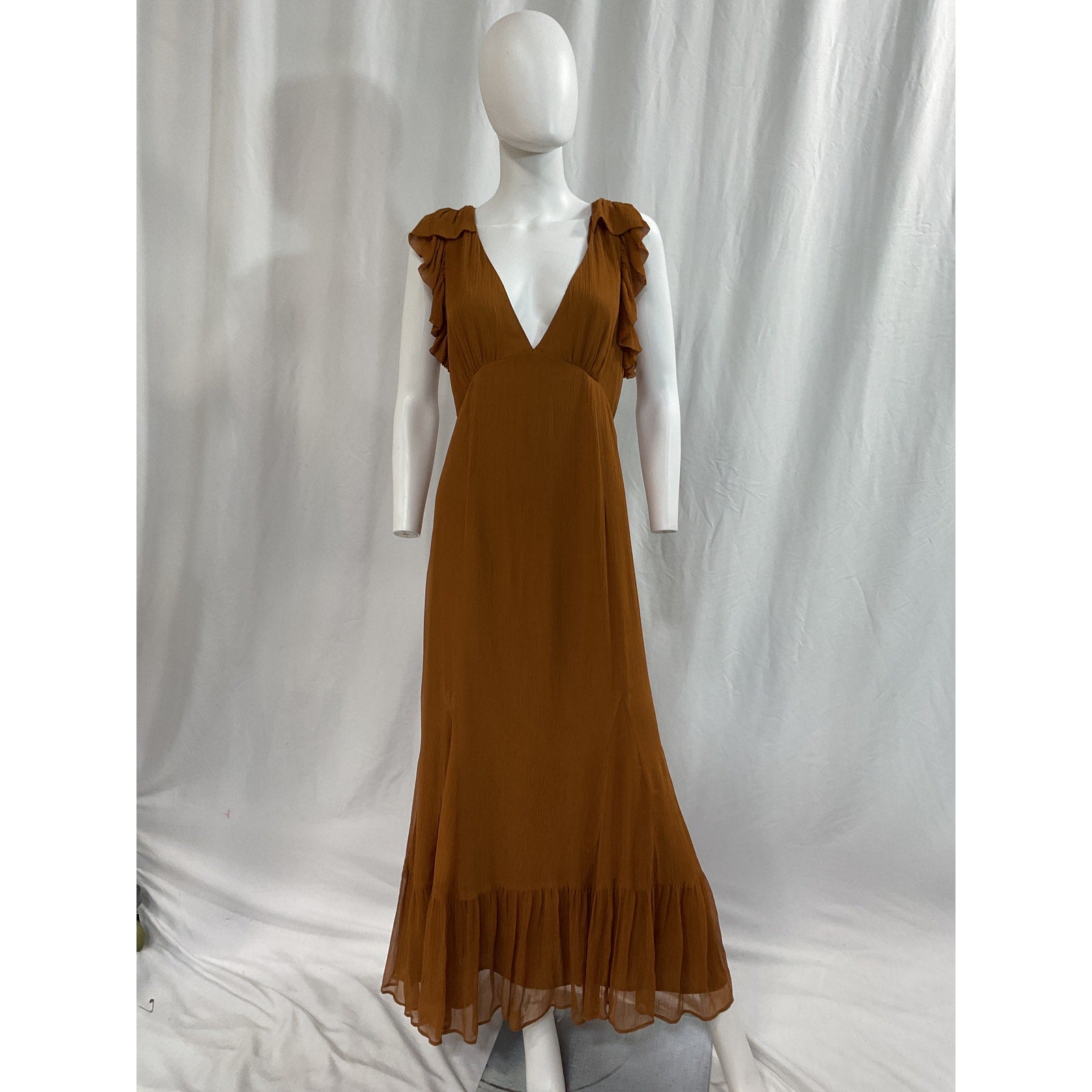 Tularosa 'Althea' Gold Chiffon Maxi Dress Size M