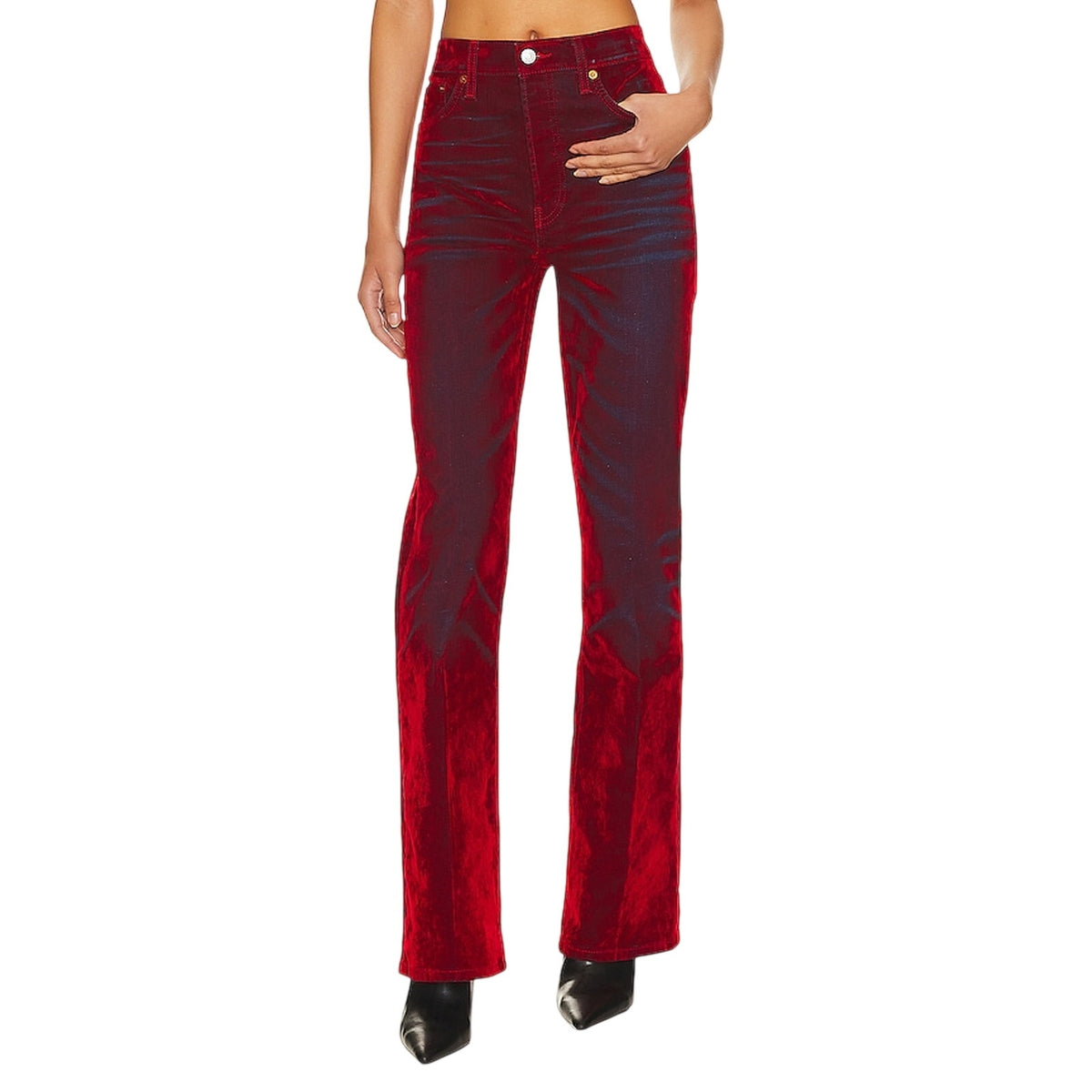 Re/Done Retro Distressed Red Flocked Originals 70s Bootcut Denim Jeans Size 23