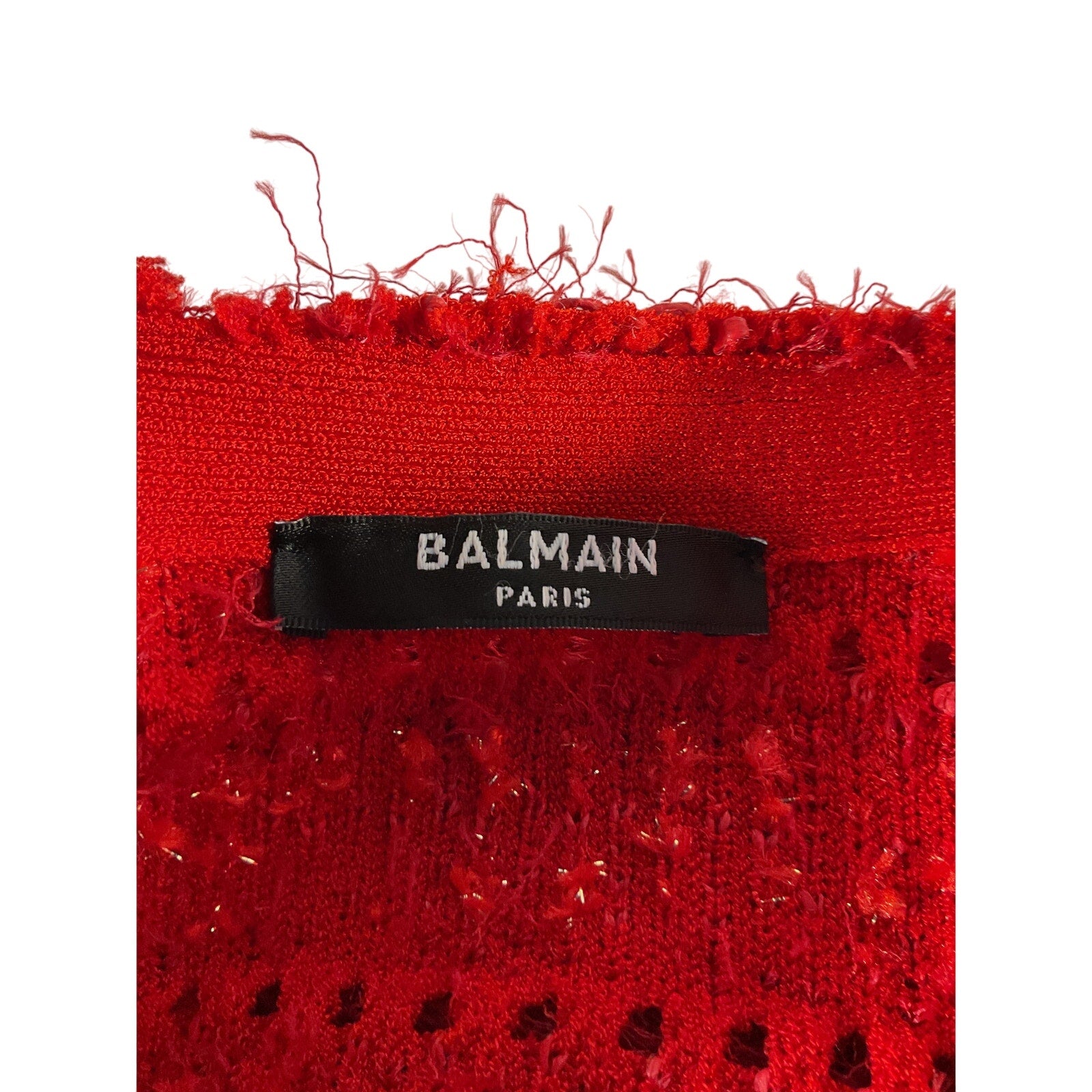 Balmain Strong Shoulder Red Tweed Jacket Size 4 US / FR 36