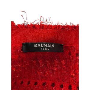 Balmain Strong Shoulder Red Tweed Jacket Size 4 US / FR 36