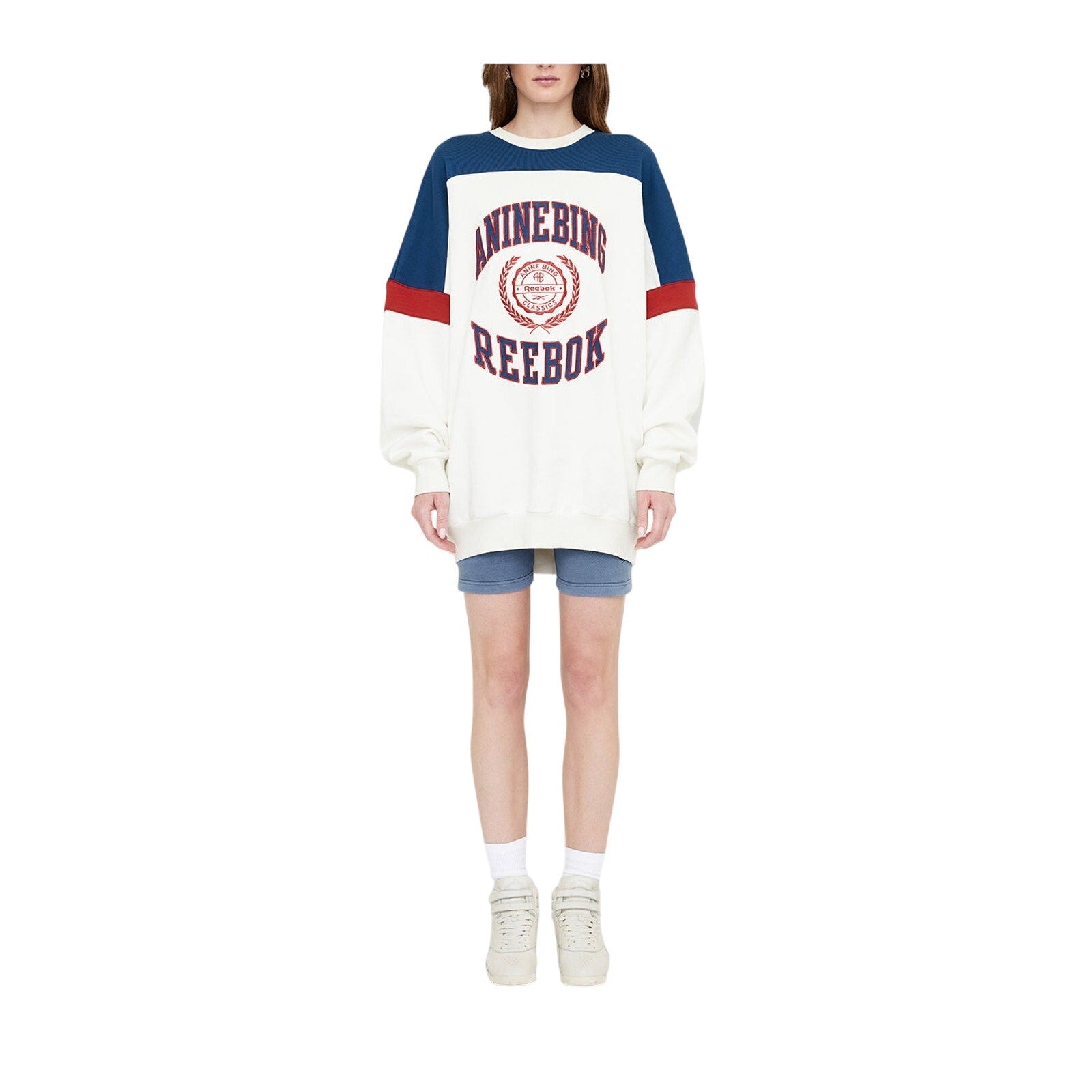 Anine Bing 'Reebok' White Cotton X Anine Bing Oversized Crew Sweatshirt Size S