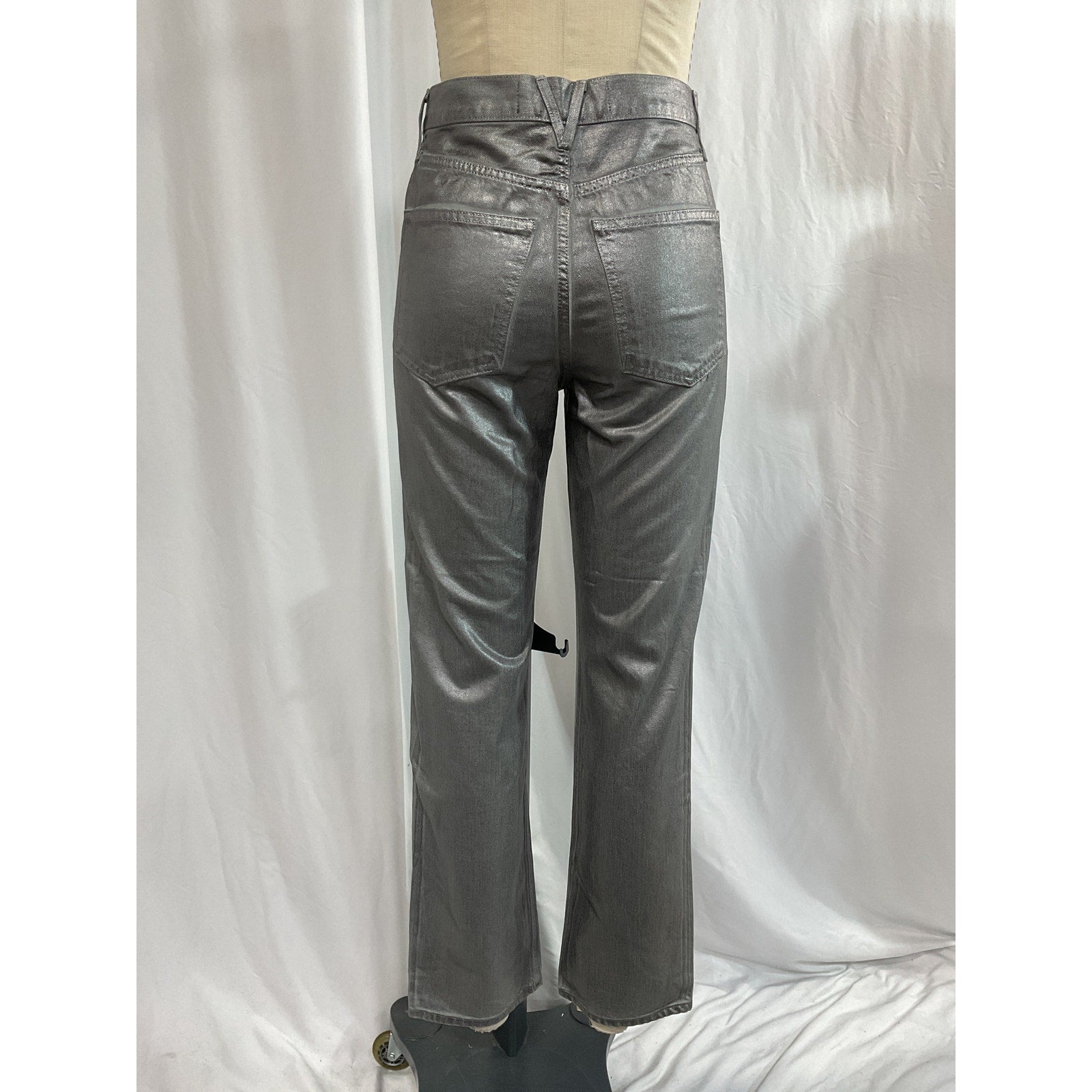 Veronica Beard 'Daniela' Silver Metallic Straight Leg Denim Jeans Size 26