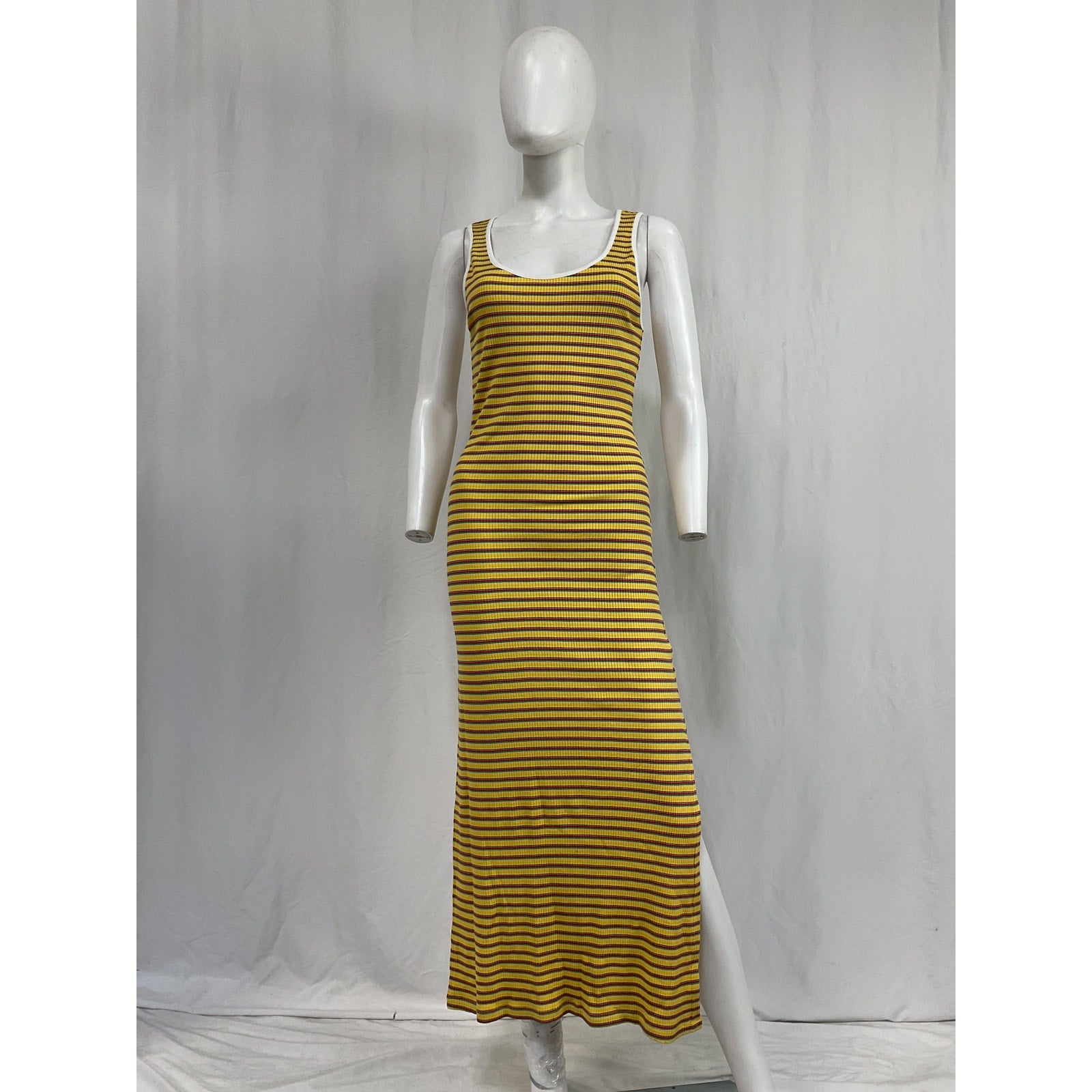 Ramy Brook 'Everest' Yellow Viscose Ribbed Knit Scoop Neck Midi Dress Size S