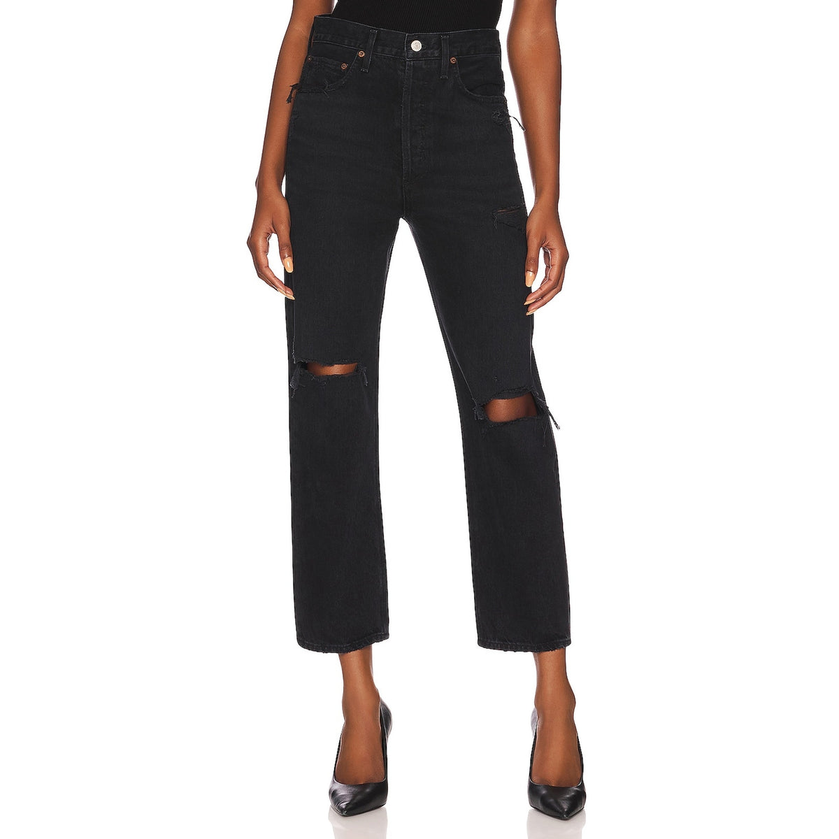 Agolde Distressed Black 90s Crop Denim Jeans Size 27