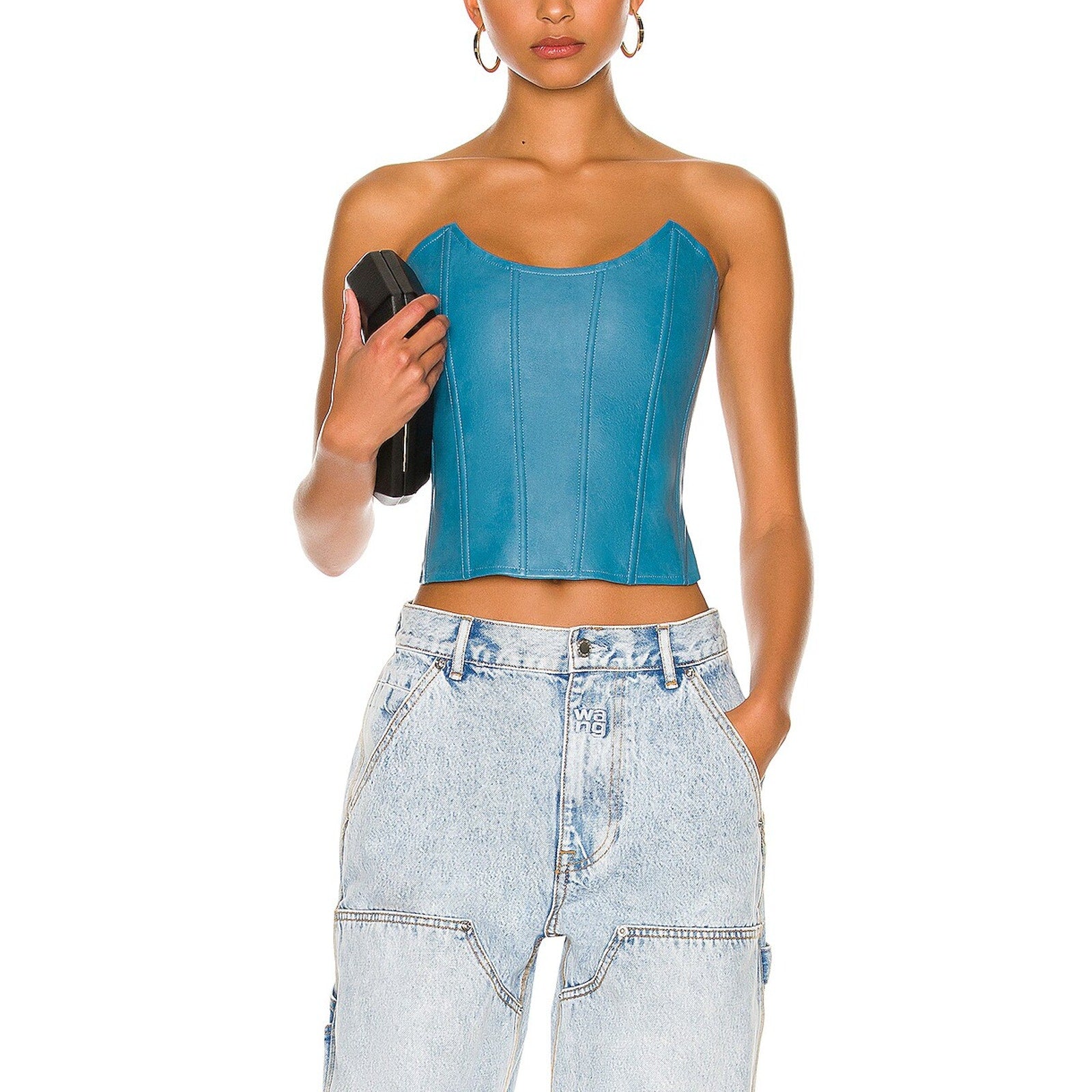 Miaou 'Leia' Blue Polyurethane Vegan Leather Corset Size M